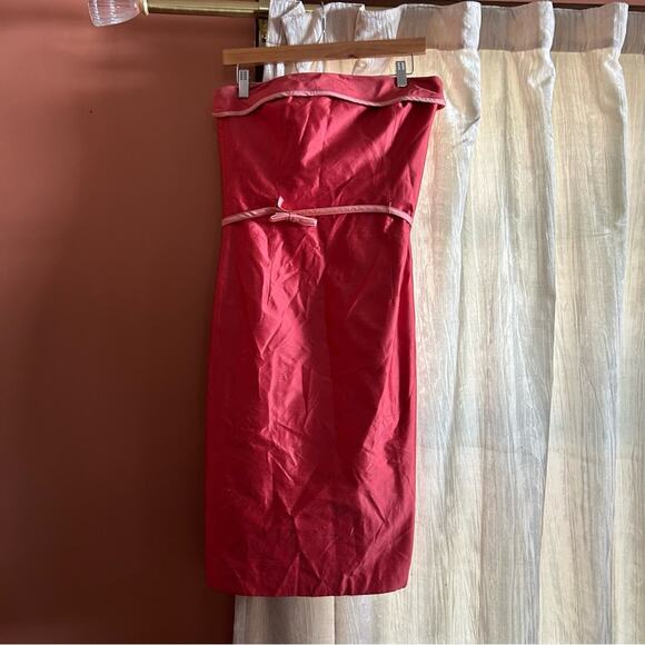 Jenny Yoo Collection 100% Silk Mini Dress Short Strapless Pink Bow Belt Size 6 - Picture 1 of 10